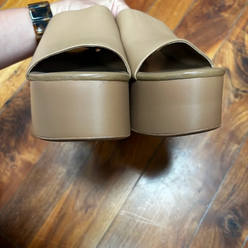 Tony Bianco Tegan Wedge Platform Slides in Caramel 10